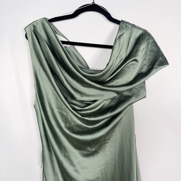 Significant Other US Size 10 Fern Green Olinda Dress Maxi One Shoulder Draping - Picture 3 of 16